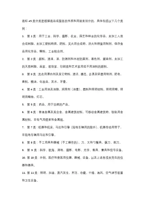 商标45类分类表格