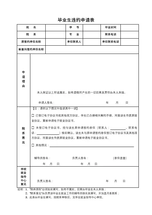 毕业生违约申请表【模板】