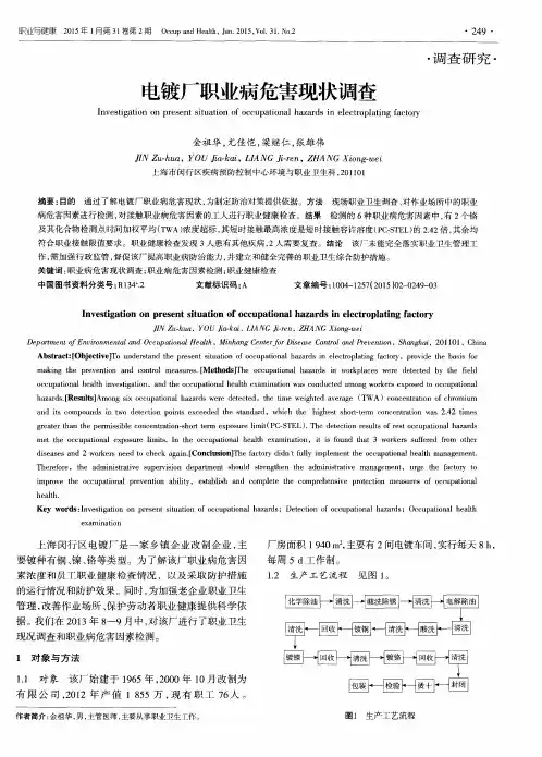 电镀厂职业病危害现状调查