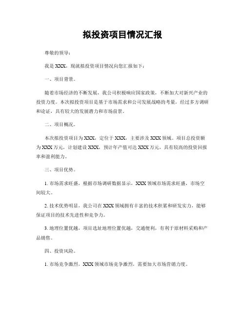 拟投资项目情况汇报