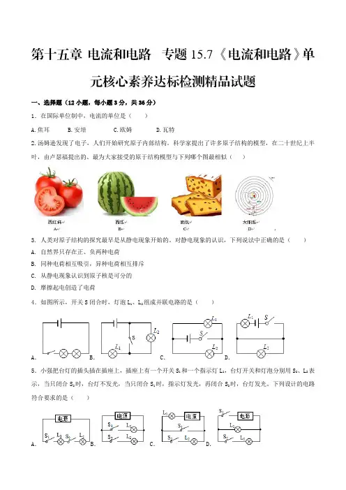 中考物理专题15.7《电流和电路》单元核心素养达标检测精品试题(原卷版)