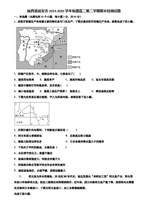 陕西省延安市2019-2020学年地理高二第二学期期末检测试题含解析
