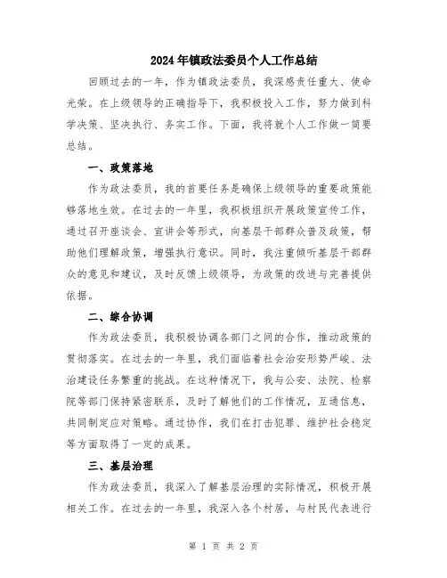 2024年镇政法委员个人工作总结