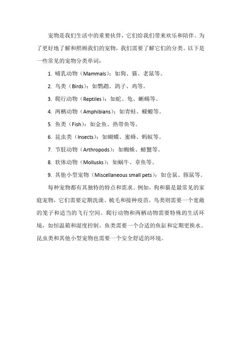 pet分类单词表