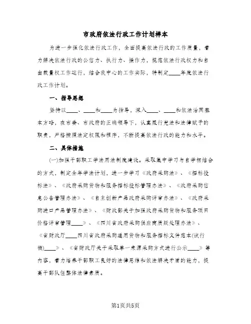 市政府依法行政工作计划样本（2篇）