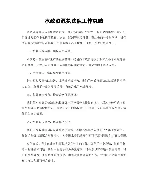 水政资源执法队工作总结