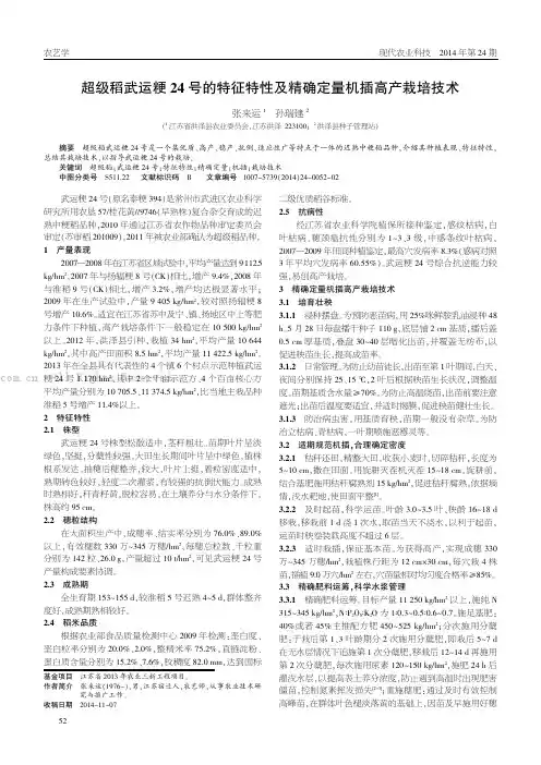 超级稻武运粳24 号的特征特性及精确定量机插高产栽培技术
