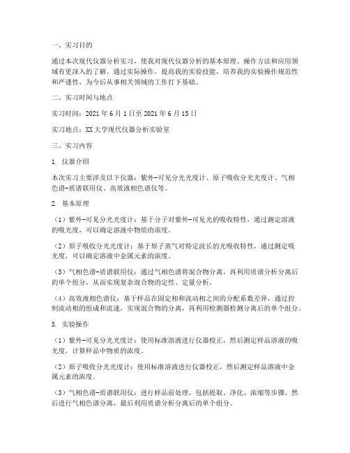 现代仪器分析实习报告