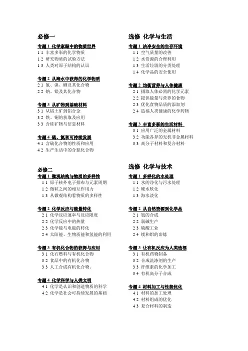 浙江高中苏教版化学目录