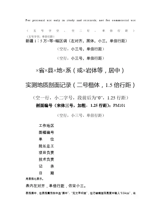 数字地质剖面与填图记录格式-样板