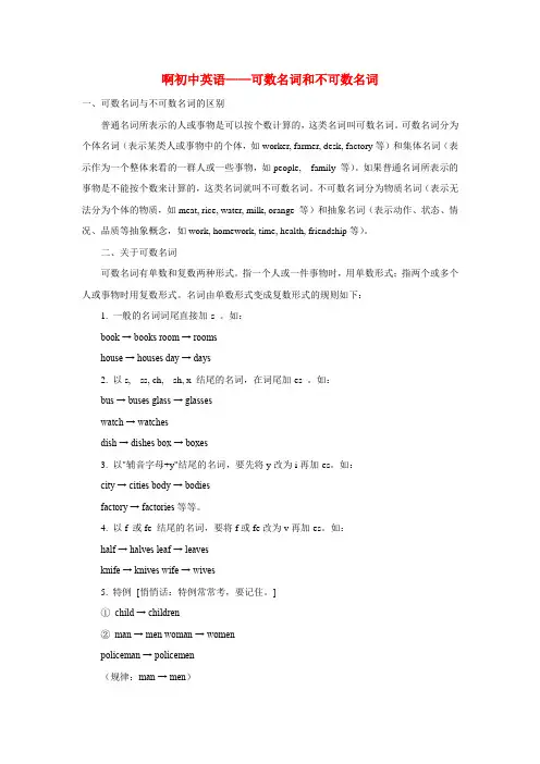 初中英语——可数名词和不可数名词