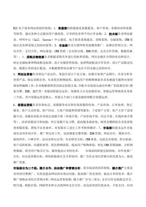 B2C电子商务组织架构一览表