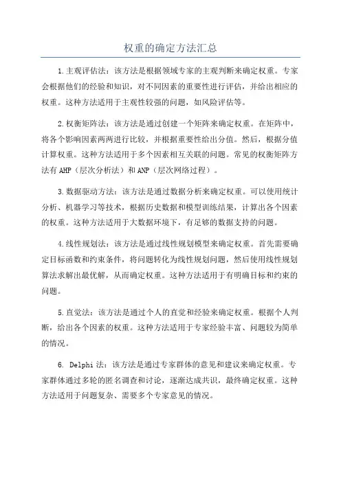 权重的确定方法汇总