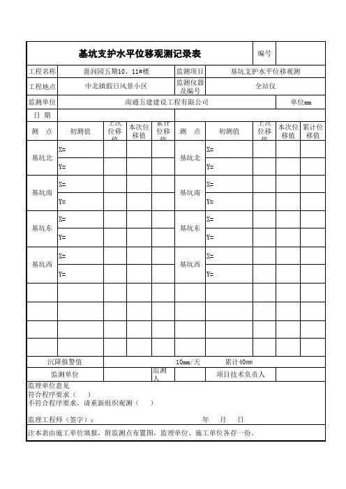 基坑支护水平位移观测记录表
