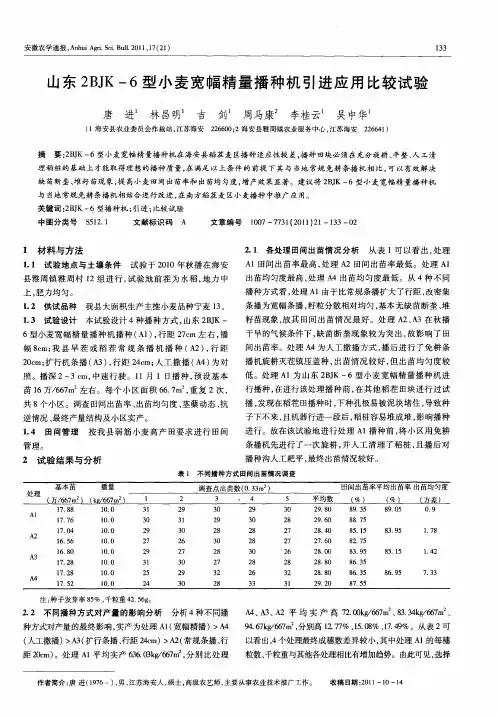 山东2BJK-6型小麦宽幅精量播种机引进应用比较试验