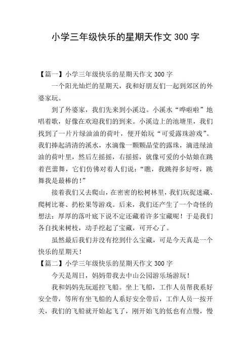 小学三年级快乐的星期天作文300字