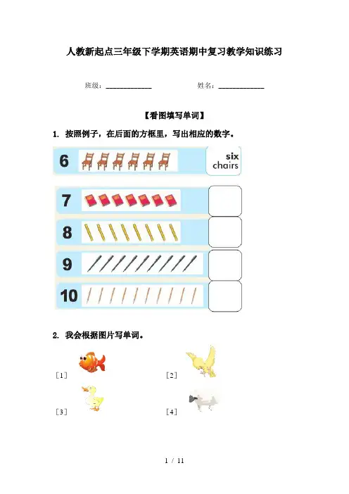 人教新起点三年级下学期英语期中复习教学知识练习