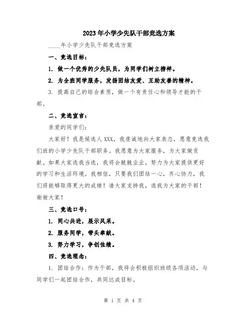 2023年小学少先队干部竞选方案