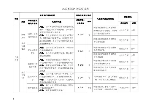 安全生产部风险与机遇评估分析表