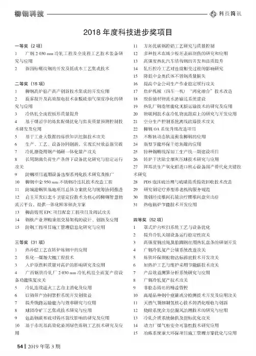 2018年度科技进步奖项目