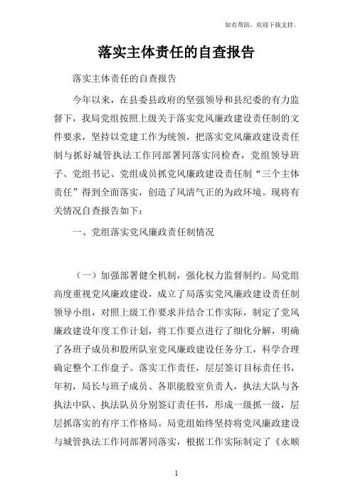 落实主体责任的自查报告