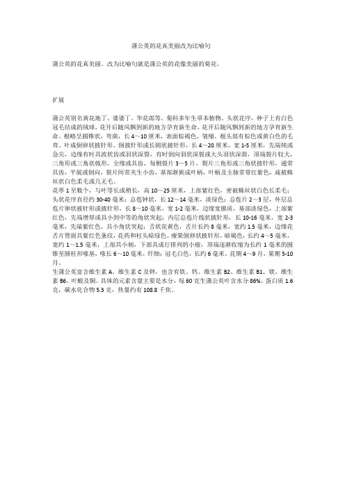蒲公英的花真美丽改为比喻句