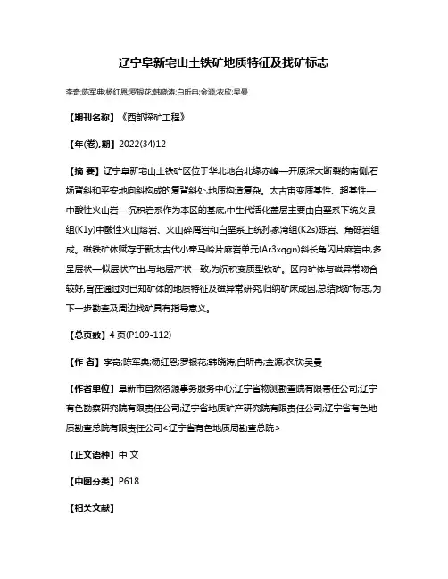 辽宁阜新宅山土铁矿地质特征及找矿标志
