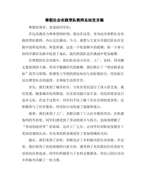 寒假社会实践带队教师总结发言稿