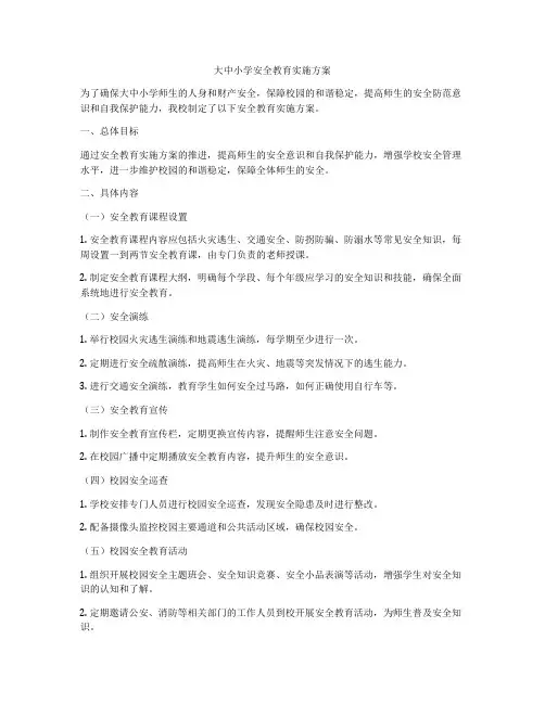 大中小学安全教育实施方案