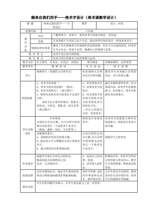 《第3课 绿来自我们的手》教学设计1-八年级美术上册赣美版