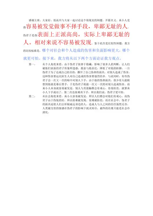 伪君子更可怕 一辩稿