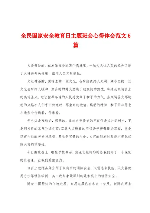 全民国家安全教育日主题班会心得体会范文5篇