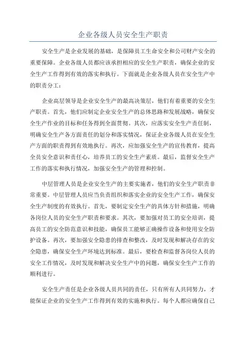 企业各级人员安全生产职责