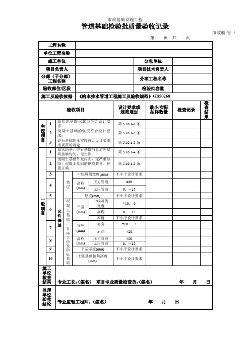 007-16 市政验·管-4 (管道基础检验批质量验收记录)