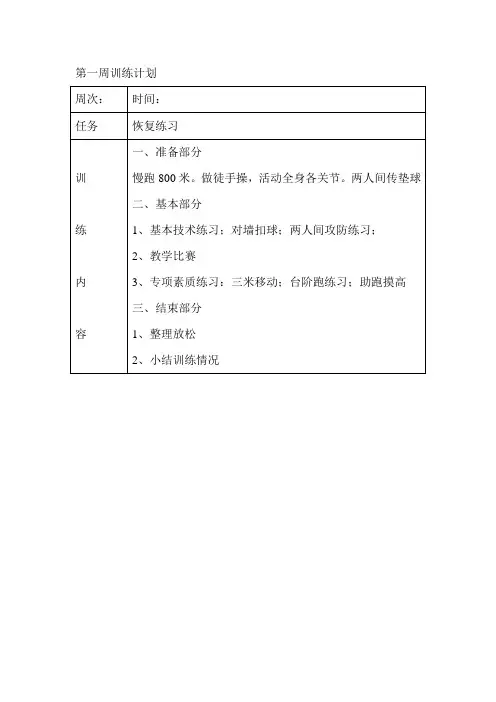 男子排球队周训练计划