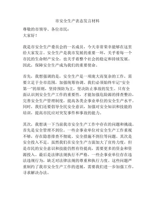 市安全生产表态发言材料