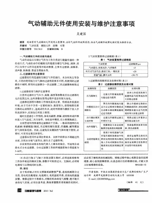 气动辅助元件使用安装与维护注意事项