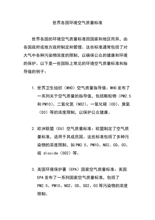 世界各国环境空气质量标准