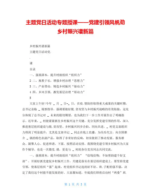 主题党日活动专题授课——党建引领风帆劲  乡村振兴谱新篇