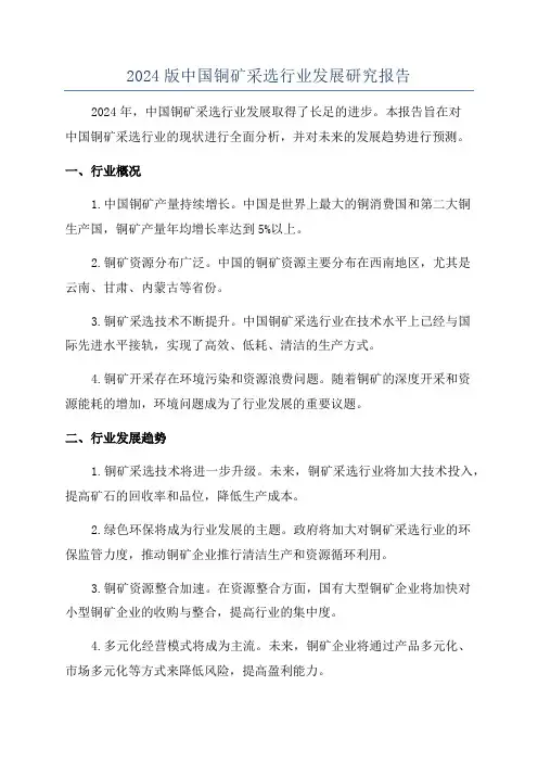 2024版中国铜矿采选行业发展研究报告