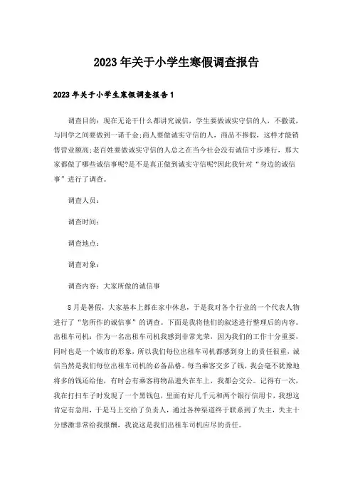 2023年关于小学生寒假调查报告_2