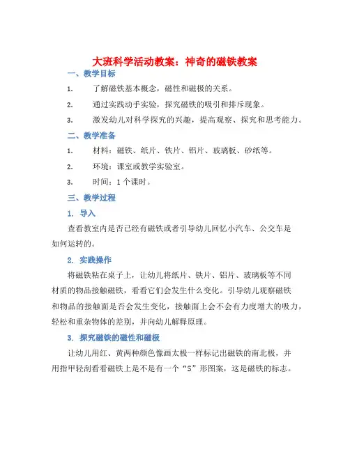 大班科学活动教案：神奇的磁铁教案(附教学反思)