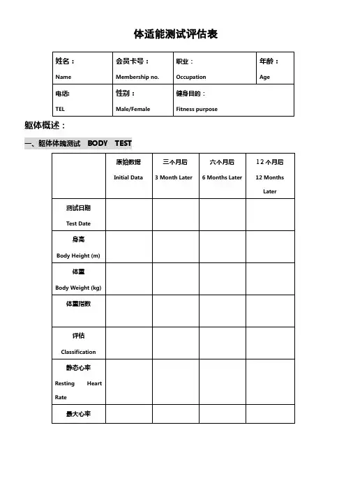 体适能测试评估表
