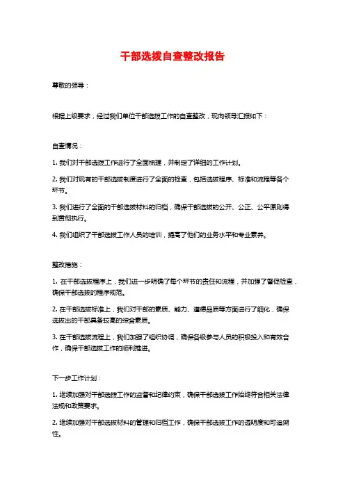 干部选拨自查整改报告
