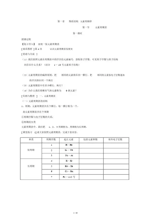 人教版高中化学教案必修二1.1元素周期表教案02最全版