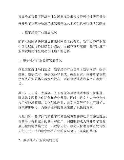 齐齐哈尔市数字经济产业发展概况及未来投资可行性研究报告
