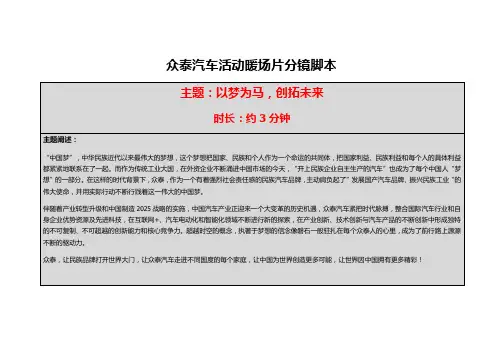 众泰暖场片分镜头脚本