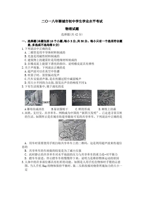 聊城市2018年中考物理试题(含答案)