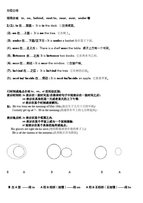 初中英语七年级方位介词详解及练习