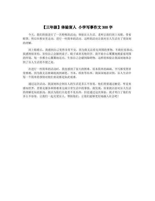 【三年级】体验盲人 小学写事作文300字